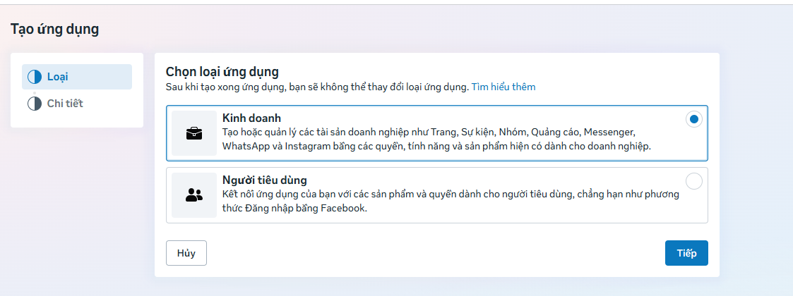 Bước 5 — Chọn loại ứng dụng “Kinh doanh”